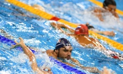 Florent Manaudou à l'entraînement à l'Olympic Aquatics Stadium le 4 août 2016 à Rio