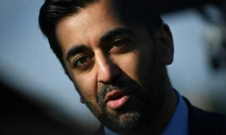 Le Premier ministre écossais Humza Yousaf, leader du Scottish National Party (SNP), le 3 avril 2032 à Ayr, dans le sud-ouest de l'Ecosse 