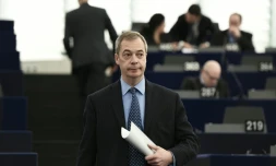 Nigel Farage, le leader du parti anti-immigration Ukip, le 7 mars 2016 au Parlement Ă Strasbourg