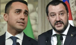 Montage créé le 10 mai 2018 montrant Luigi Di Maio, leader du M5S (gauche) et le chef de la Ligue Matteo Salvini (droite)
