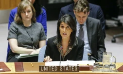 L'ambassadrice des Etats-Unis à l'ONU Nikki Haley devant le Conseil de sécurité des Nations unies, le 18 décembre 2017 à New York
