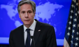 Le nouveau secrétaire d'Etat américain Antony Blinken lors de sqa premiÚre conférence de presse, le 27 janvier 2021 à Washington