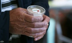 Un employé municipal distribue des oeufs de coccinelles, mangeuses de pucerons, à Caen, le 12 mai 2017