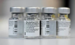 Des flacons vides du vaccin anti-Covid Pfizer-BioNTech, au centre de vaccination régional, le 22 janvier 2021 à Lduwigsburg (Allemagne)