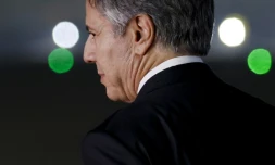 Le secrétaire d'Etat américain Antony Blinken arrive à la base aérienne de Palam à New Dehli, le 9 novembre 2023