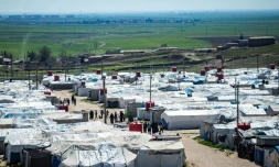 Vue, le 28 mars 2021, du camp de Roj qui accueille des proches de combattants prĂ©sumĂ©s du groupe Ătat islamique (EI) en Syrie