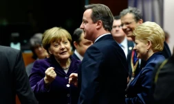 La chancelière allemande Angela Merkel et le Premier minstre  David Cameron le 17 décembre 2015 à Bruxelles