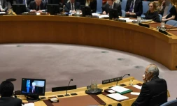 L'ambassadeur de Syrie à l'ONU Bachar al-Ja?afari pendant une réunion du Conseil de sécurité, le 22 février 2018