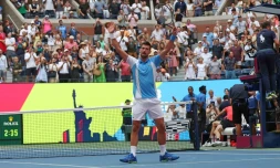 Novak Djokovic savoure sa victoire sur Taylor Fritz Ă Flushing Meadows, le 5 septembre 2023