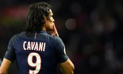 L'attaquant du PSG Edinson Cavani après un but contre Guingamp, le 9 avril 2017 au Parc des Princes
