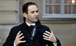 Benoît Hamon à la sortie de Matignon où il a été reçu par le Premier ministre Bernard Cazeneuve le 30 janvier 2017 à Paris