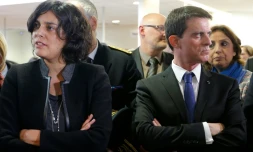 La ministre du Travail Myriam El Khomri et le Premier ministre Manuel Valls le 22 février 2016 à Mulhouse