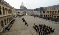 Cérémonie  d'hommage national aux victimes des attentats de Paris et Saint-Denis, dans la cour des Invalides le 27 novembre 2015 à Paris