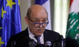 Jean-Yves Le Drian le ministre français des Affaires étrangÚres lors d'une conférence de presse à Beyrouth, le 23 juillet 2020