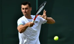 L'Australien Bernard Tomic face au Français Jo-Wilfried Tsonga lors du 1er tour de Wimbledon, le 2 juillet 2019