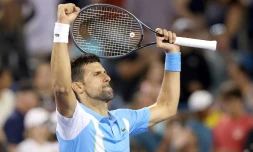 Le Serbe Djokovic, vainqueur de l'Américain Taylor Fritz, en quart de finale du tournoi de Cincinnati, le 18 août 2023