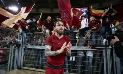 Le capitaine de la Roma Daniele De Rossi, aprĂšs une demi-finale retour de Ligue des champions contre Liverpool, le 2 mai 2018 Ă Rome