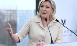Marine Le Pen lors de ses voeux à la presse, à Paris, le 26 janvier 2022