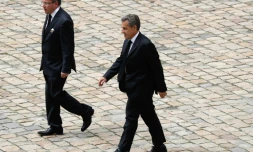 L'ancien président Nicolas Sarkozy arrive aux Invalides à Paris pour les obsèques de Serge Dassault, le 1er juin 2018