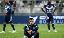 L'attaquant bordelais Rémi Oudin et ses coéquipiers, après le match nul (2-2) concédé à domicile face à Saint-Etienne, lors de la 33e journée de Ligue 1, le 20 avril 2022 au Matmut Atlantique