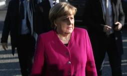 La chanceliÚre allemande Angela Merkel arrive pour de nouvelles discussions sur la formation d'un gouvernement, le 6 février 2018 à Berlin