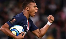 Kylian Mbappe célèbre son but lors de la victoire du Paris SG contre Rennes au Trophée des champions le 3 août 2019 à Shenzhen, en Chine