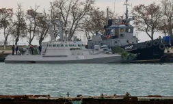 Photo d'archives du 26 novembre 2018 de navires militaires ukrainiens saisis par la Russie au large de la Crimée.