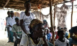 Des haïtiens font la queue pour recevoir des soins médicaux, dans le camp de Parc Cadeau 1, à Anse-à-Pitres, dans le sud-est d'Haïti le 14 octobre 2015