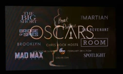 Capture d'écran des principaux films nominés pour le meilleur film, au Samuel Goldwyn Theater, à Beverly Hills, le 14 janvier 2016.