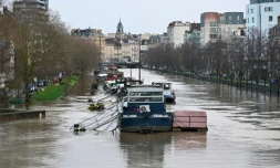 Des péniches amarées sur la rivière de L'Ille à Rennes le 27 janvier 2025 