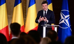 Le candidat à la présidence roumaine Nicusor Dan, le 15 mai 2025 à Bucarest