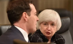 La présidente de la Banque centrale américaine Janet L Yellen (ici en discussion avec le chancellier britannique de l'Echiquier George Osborne au Japon le 20 mai) a prévenu qu'un Brexit pourrait avoir "d'importantes répercussions"