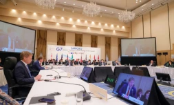 Photo prise le 15 avril 2023 par un photographe officiel du gouvernement japonais d'une session des ministres du Climat, de l'Energie et de l'Environnement du G7 réunis à Sapporo (nord du Japon)