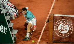 Hugo Gaston face à l'Autrichien Dominic Thiem au 4e tour de Roland-Garros, le 4 octobre 2020