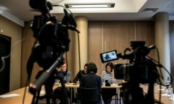 Conférence de presse de Mme Grace Meng, épouse du président d'Interpol disparu depuis plus de dix jours, le 7 octobre 2018 à Lyon, siège d'Interpol