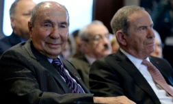 Serge Dassault et son successeur Charles Edelstenne lors d'une présentation de résultats de Dassault Aviation le 8 mars 2017 
