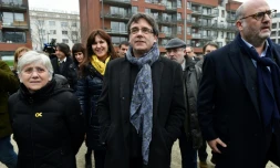 Le leader indépendantiste catalan Carles Puigdemont (c) le 12 janvier 2018 à Bruxelles