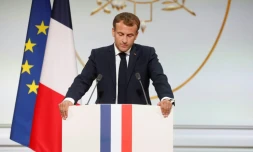 Le président Emmanuel Macron lors d'une cérémonie d'hommage aux Harkis, le 20 septembre 2021 à l'Elysée, à Paris