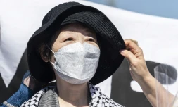 La fondatrice de l'Armée rouge japonaise Fusako Shigenobu après sa libération, à Tokyo le 28 mai 2022