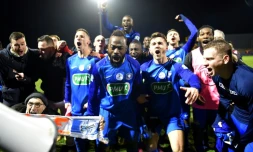 Les amateurs de Saint-Pryvé-Saint-Hilaire qualifiés pour les 16es de finale de la Coupe de France aux dépens de Toulouse, le 4 janvier 2020 à Saint-Pryvé-Saint-Mesmin, près d'Orléans