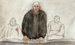 Croquis d'audience réalisé au premier jour du procès de l'ex-chirurgien Joël Le Scouarnec, le 24 février 2025 à Vannes