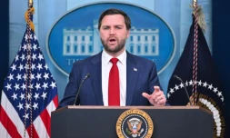 Le vice-président américain J.D. Vance, lors d'une conférence de presse à la Maison Blanche, à Washington, le 30 janvier 2025
