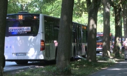 Le bus dans lequel des passagers ont été attaqués, le 20 juillet 2018 à Lübeck dans le nord de l'Allemagne