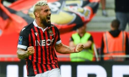 L'attaquant de Nice Andy Delort auteur d'un doublé contre Saint-Etienne, le 11 mai 2022 à Nice