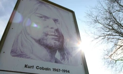 Un panneau hommage au chanteur de Nirvana Kurt Cobain, à Aberdeen, dans l'Etat américain du Washington, le 1er avril 2014
