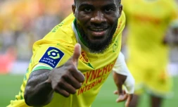 L'attaquant de Nantes Ignatius Ganago buteur contre Angers lors de la dernière journée de Ligue 1, le 3 juin 2023 à Nantes