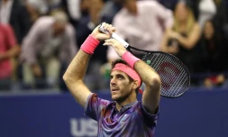 L'Argentin Juan Martin Del Potro après sa victoire face au Suisse Roger Federer en quarts de finale à l'US Open, le 6 septembre 2017 à New York