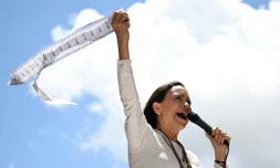 L'opposante vénézuélienne Maria Corina Machado, lors d'une manifestation à Caracas le 28 août 2024
