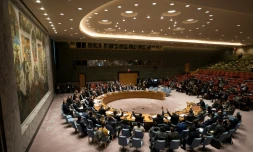 Le Conseil de sécurité de l'ONU réuni pour un vote sur un cessez-le-feu humanitaire d'un mois en Syrie, le 24 février 2018 à New York