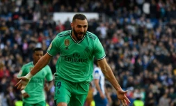 L'attaquant français du Real Madrid, Karim Benzema, buteur face l'Espanyol Barcelone, en Liga, à Santiago-Bernabeu, le 7 décembre 2019